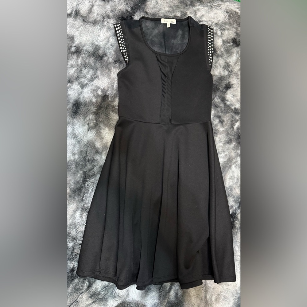 Monteau Black Mini Dress with Studded Shoulders